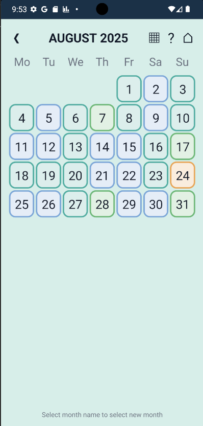 Calender View - Light mode