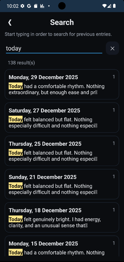 Search memories - Dark mode