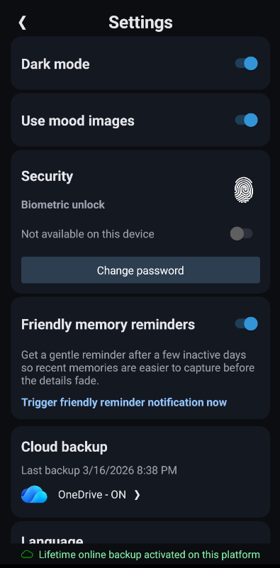 Settings - Dark mode